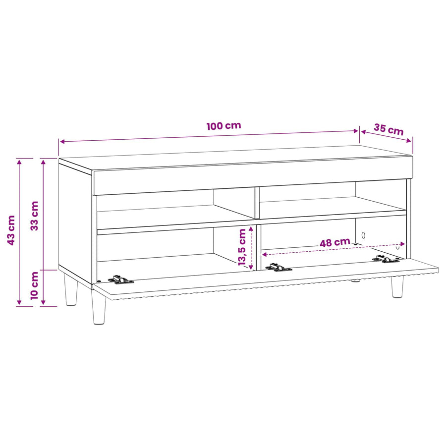 LED tv-meubel Wit Bewerkt hout