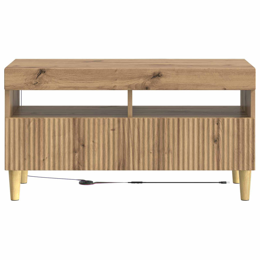 LED tv-meubel Artisanaal eiken Bewerkt hout