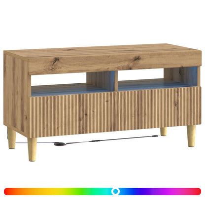 LED tv-meubel Artisanaal eiken Bewerkt hout