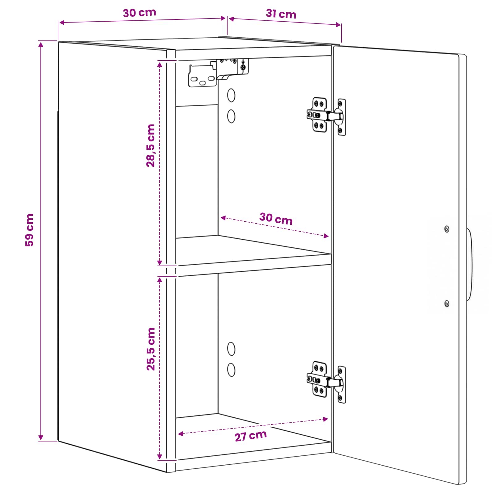 Badkamer wandkast HAARLEM Hoogglans Wit 30 x 31 x 59 cm