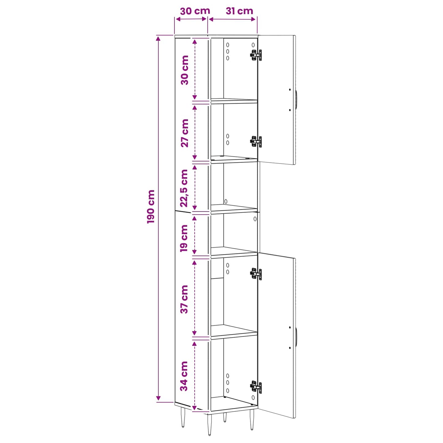 Badkamerkast met Open Plank HAARLEM Betongrijs 30 x 31 x 190 cm