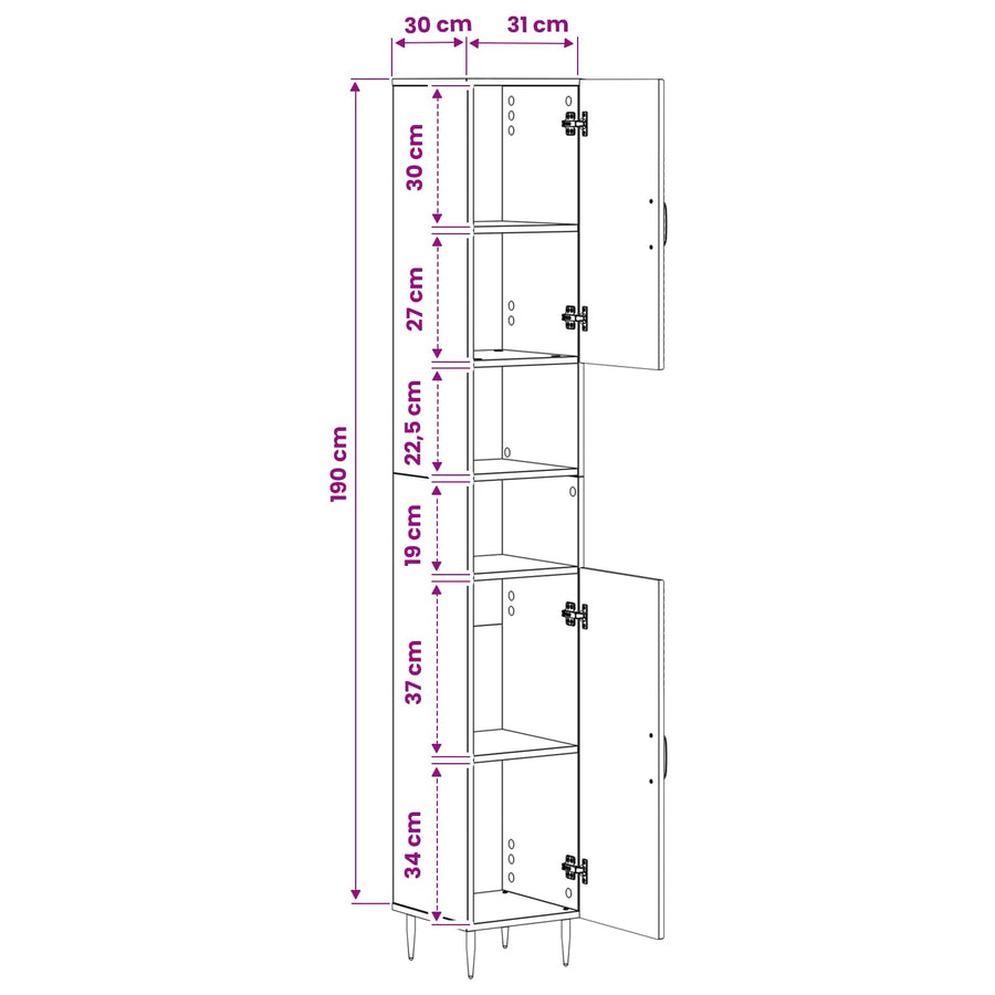 Badkamerkast met Open Plank HAARLEM Oud hout 30 x 31 x 190 cm