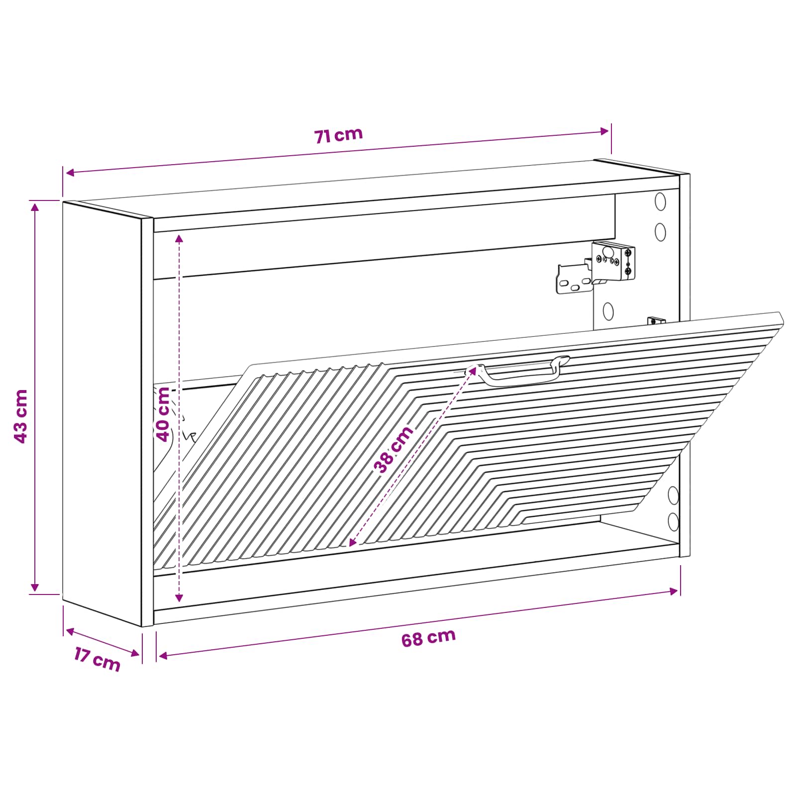 Wandgemonteerde Schoenkast HAARLEM 71 x 17 x 43 cm Bewerkt hout
