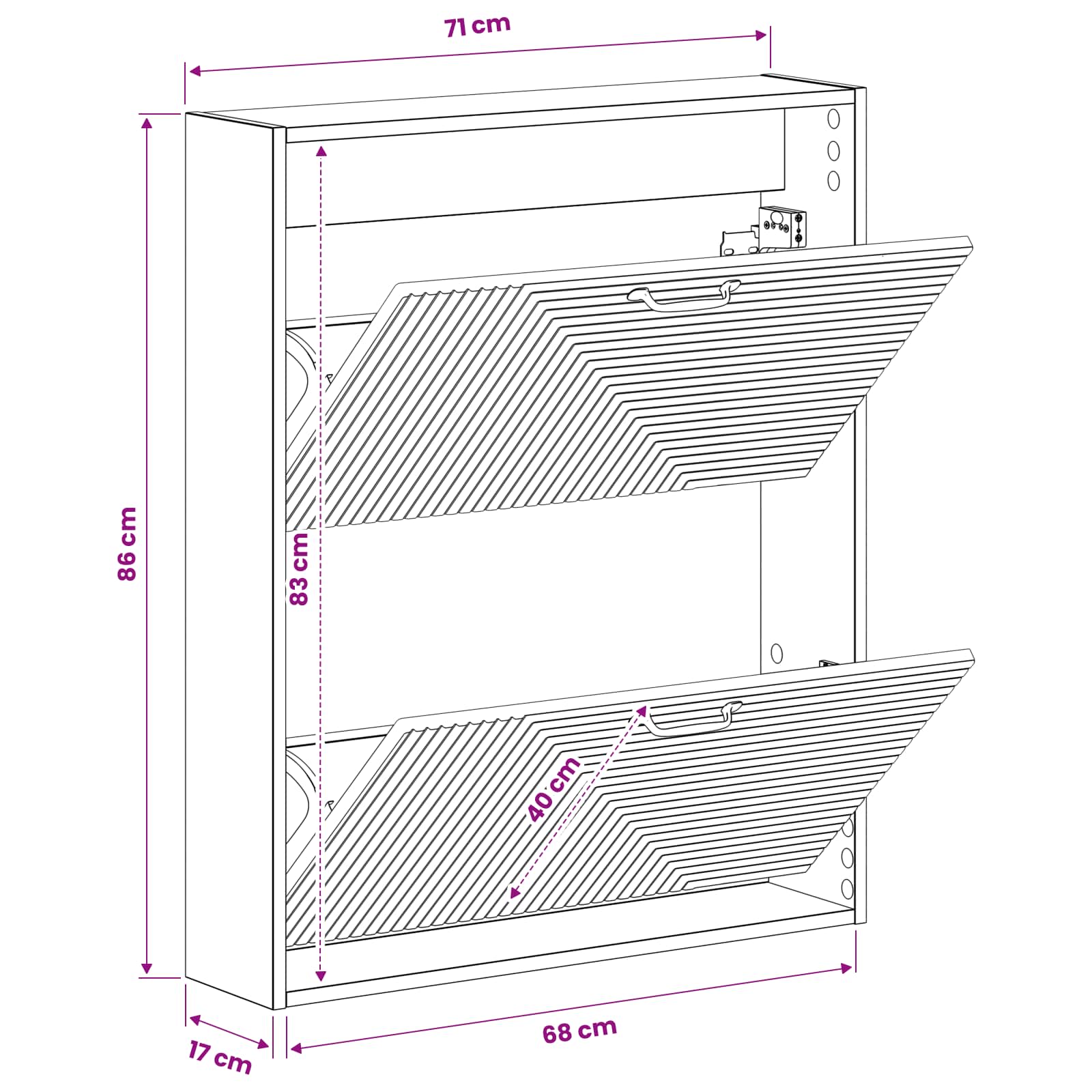 Wandgemonteerde Schoenkast HAARLEM 71 x 17 x 86 cm Bewerkt hout