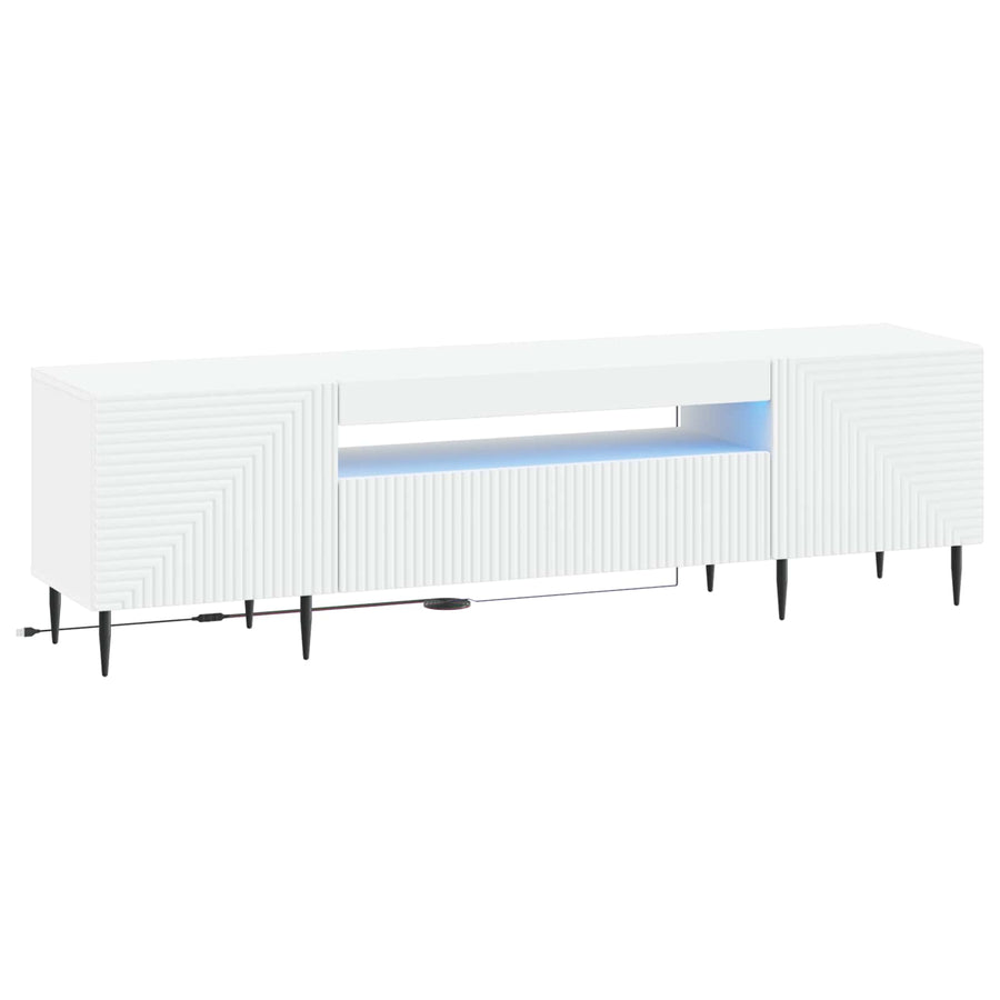 LED tv-meubel Wit Bewerkt hout