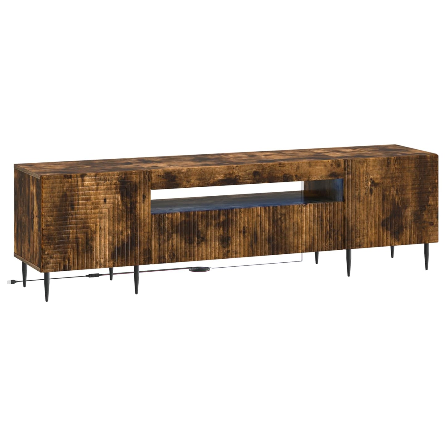 LED tv-meubel Gerookt eiken Bewerkt hout