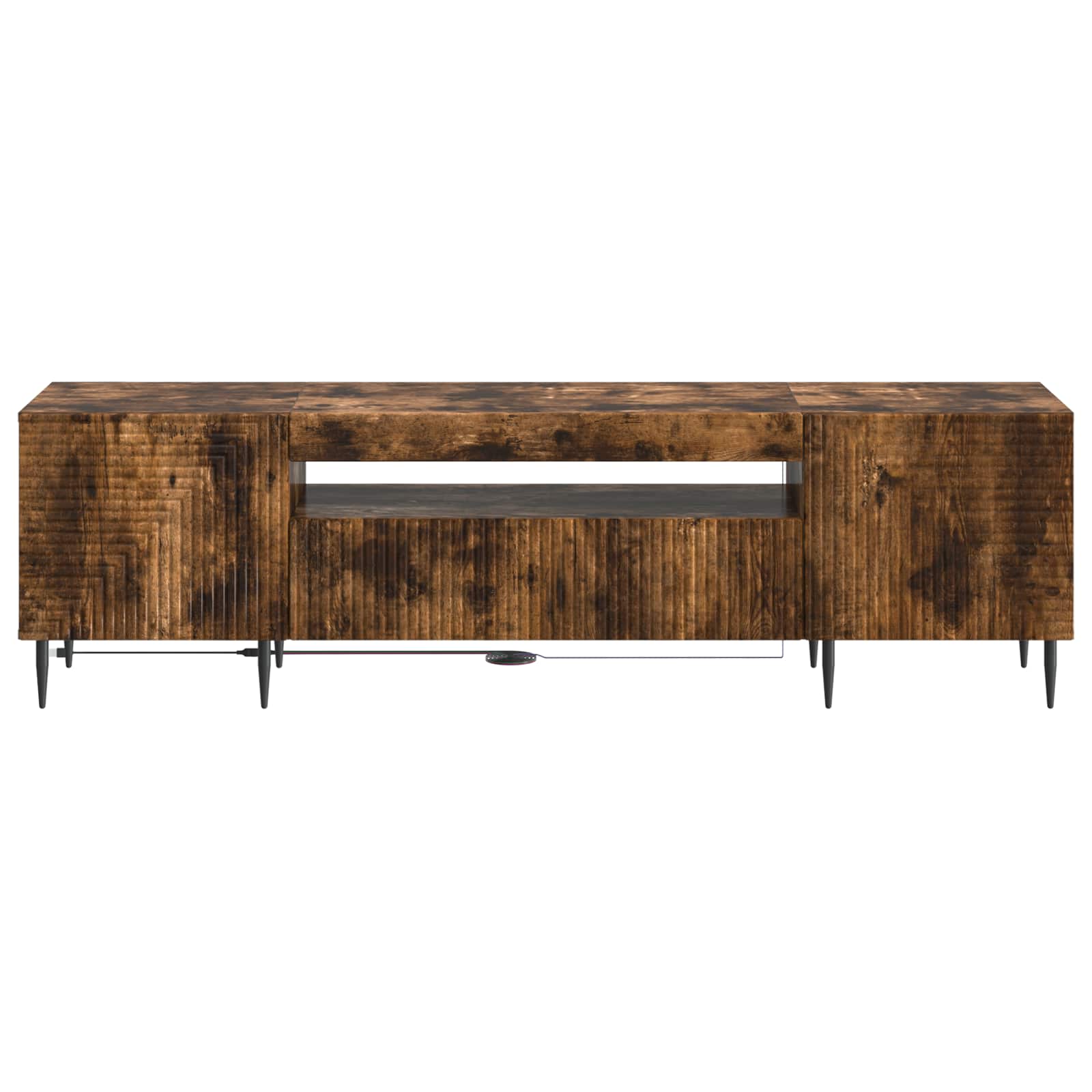 LED tv-meubel Gerookt eiken Bewerkt hout