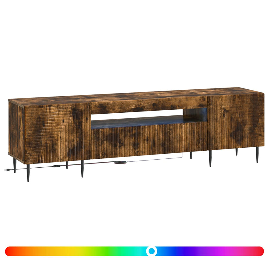 LED tv-meubel Gerookt eiken Bewerkt hout
