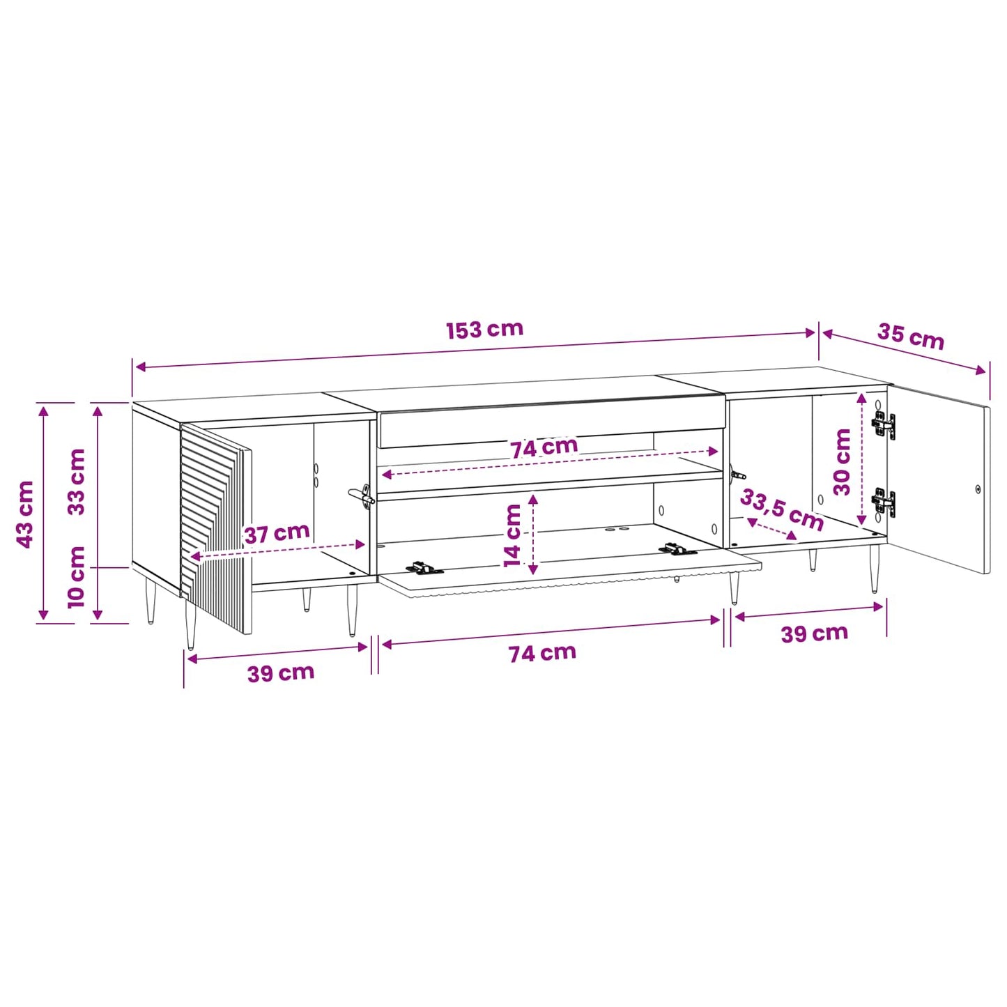 LED tv-meubel Oud hout Bewerkt hout