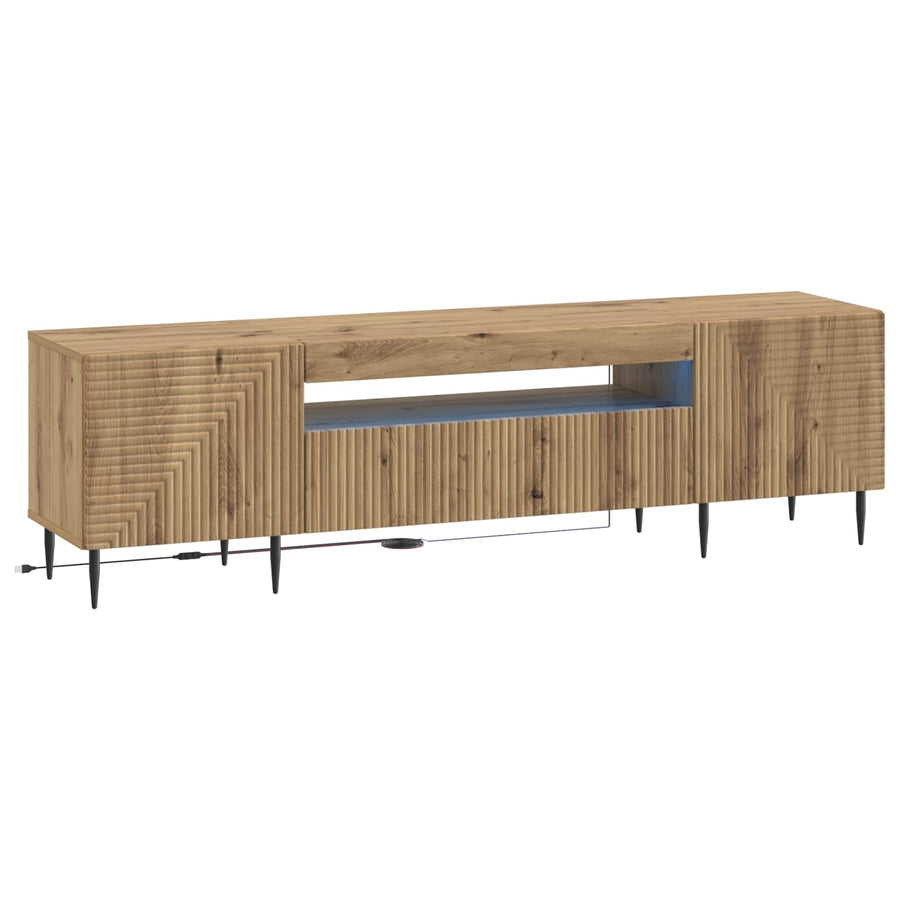 LED tv-meubel Artisanaal eiken Bewerkt hout