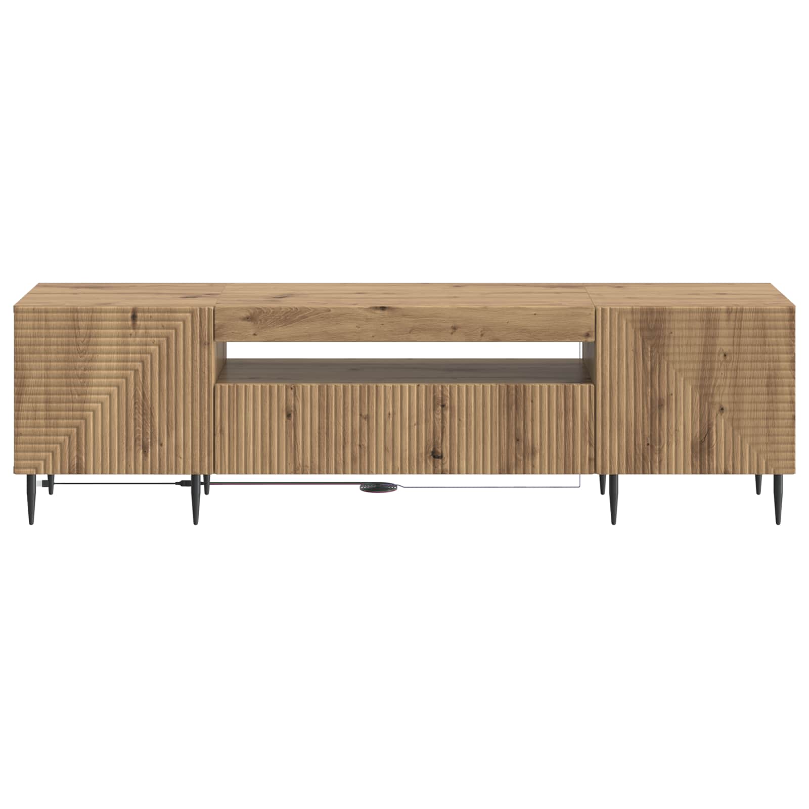 LED tv-meubel Artisanaal eiken Bewerkt hout