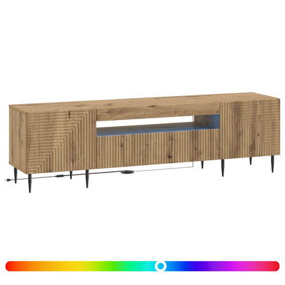 LED tv-meubel Artisanaal eiken Bewerkt hout