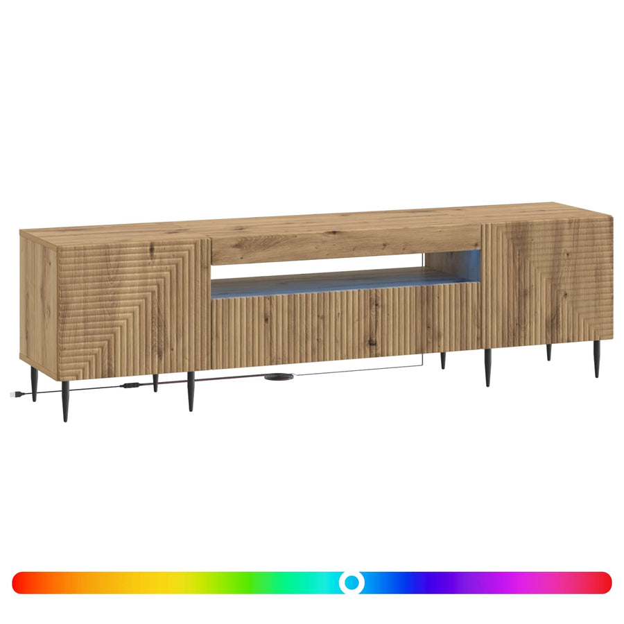 LED tv-meubel Artisanaal eiken Bewerkt hout