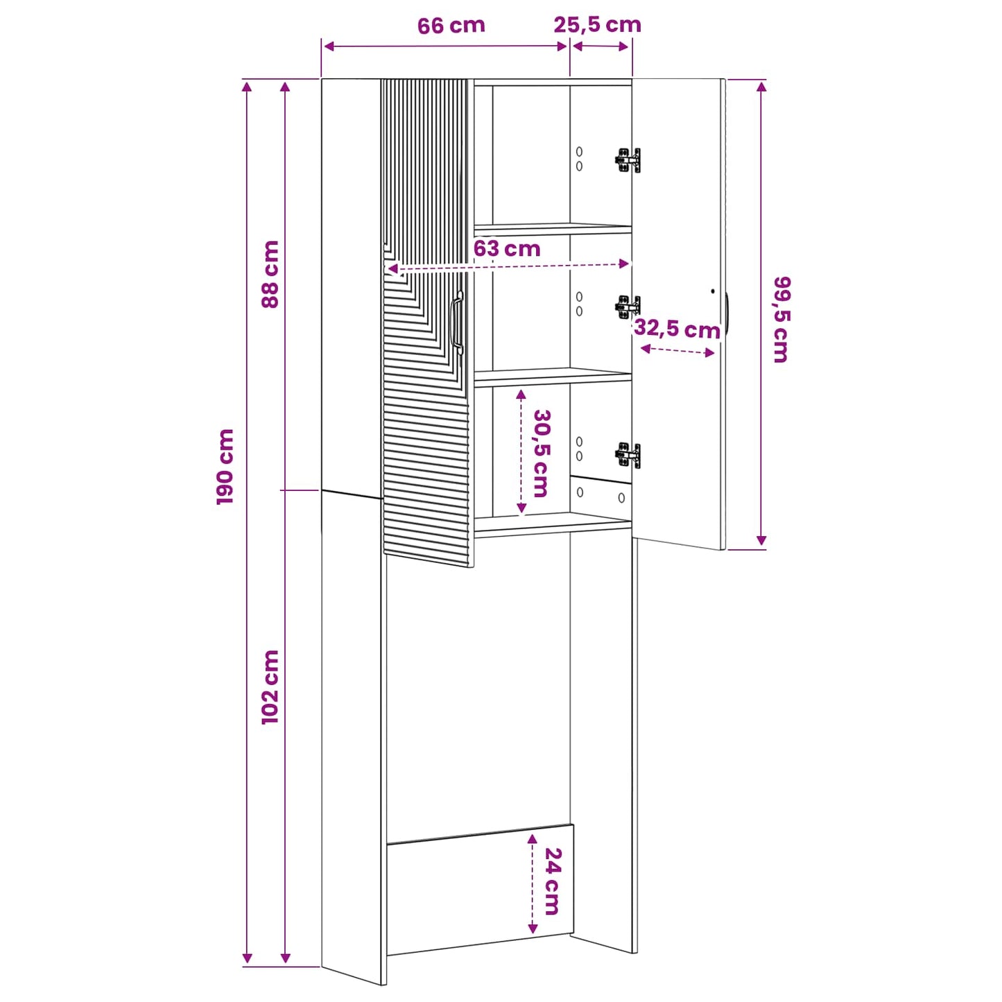 Toiletkast HAARLEM Grijs Sonoma 66 x 25,5 x 190 cm Bewerkt hout