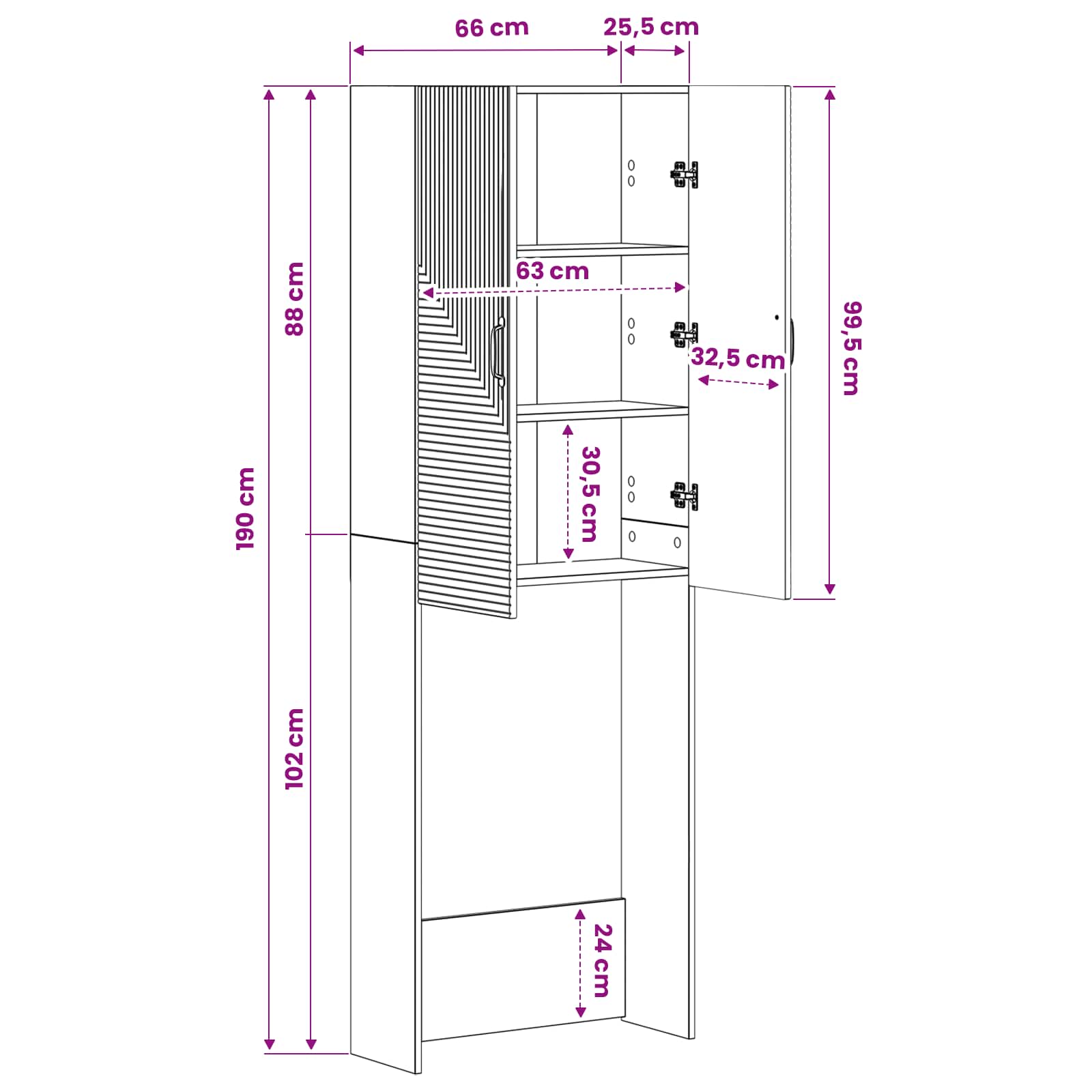 Toiletkast HAARLEM Grijs Sonoma 66 x 25,5 x 190 cm Bewerkt hout