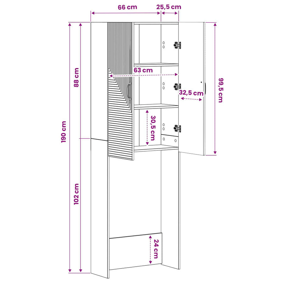 Toiletkast HAARLEM Oud hout 66 x 25,5 x 190 cm Bewerkt hout