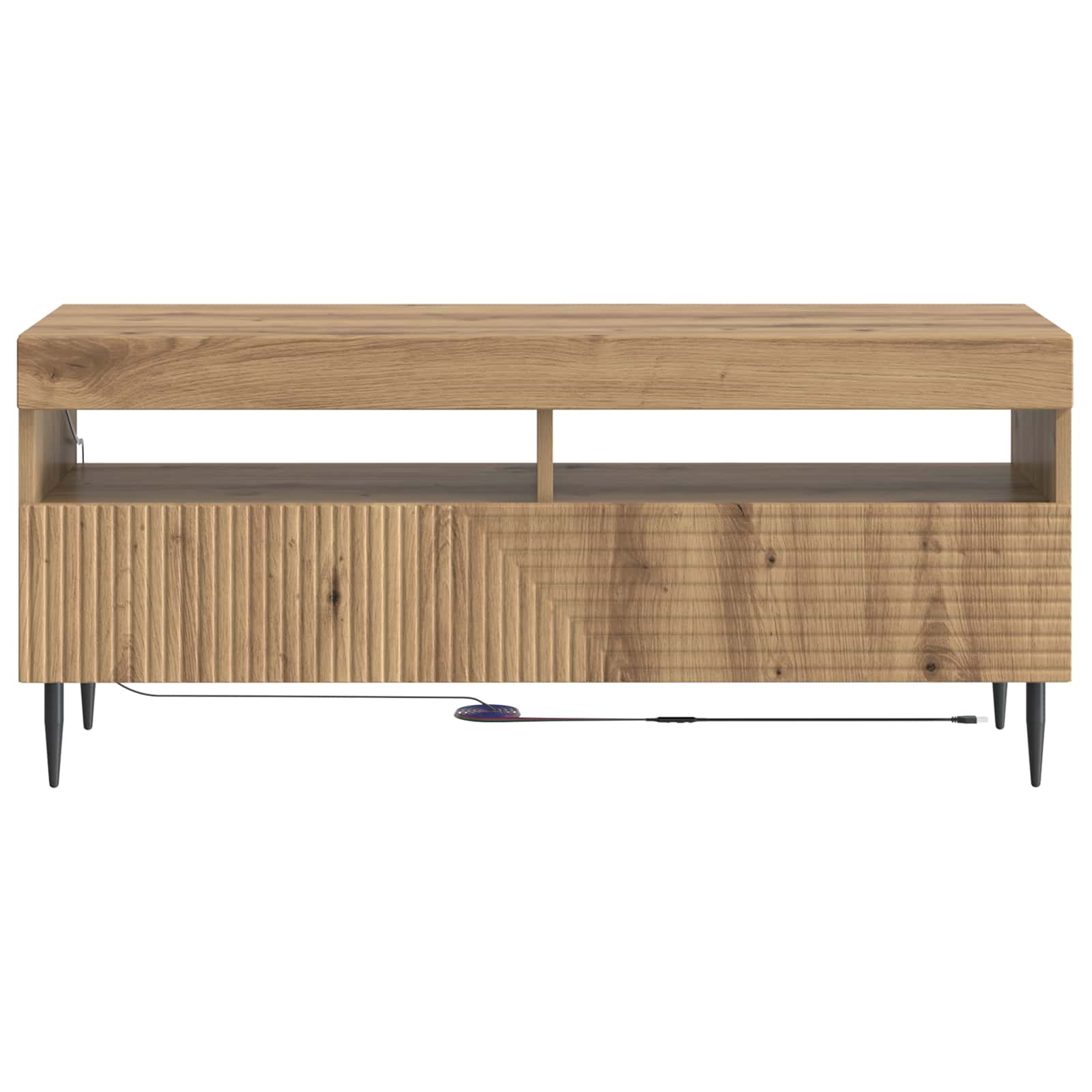 LED tv-meubel Artisanaal eiken Bewerkt hout