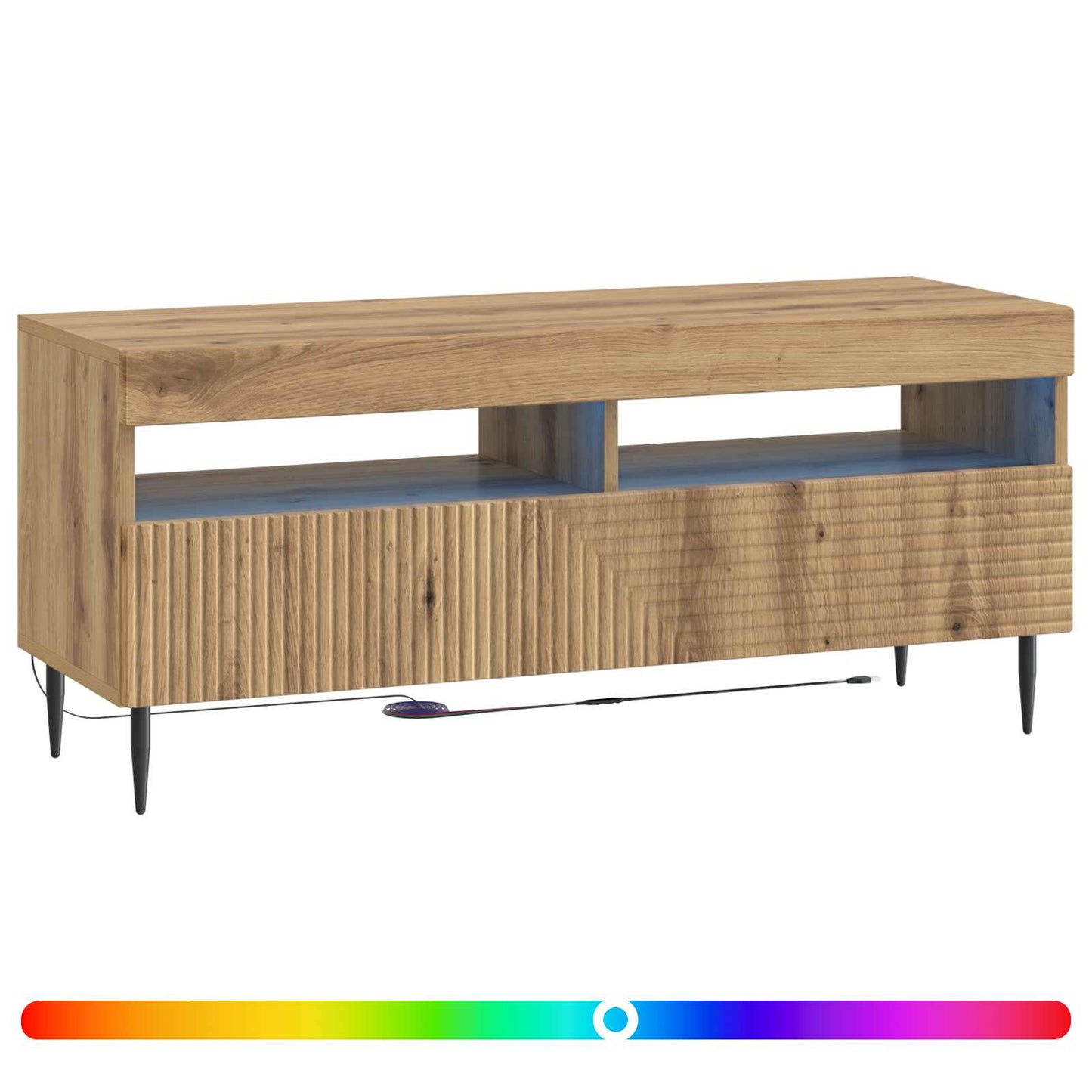 LED tv-meubel Artisanaal eiken Bewerkt hout