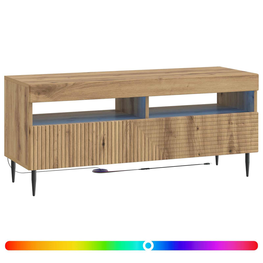 LED tv-meubel Artisanaal eiken Bewerkt hout