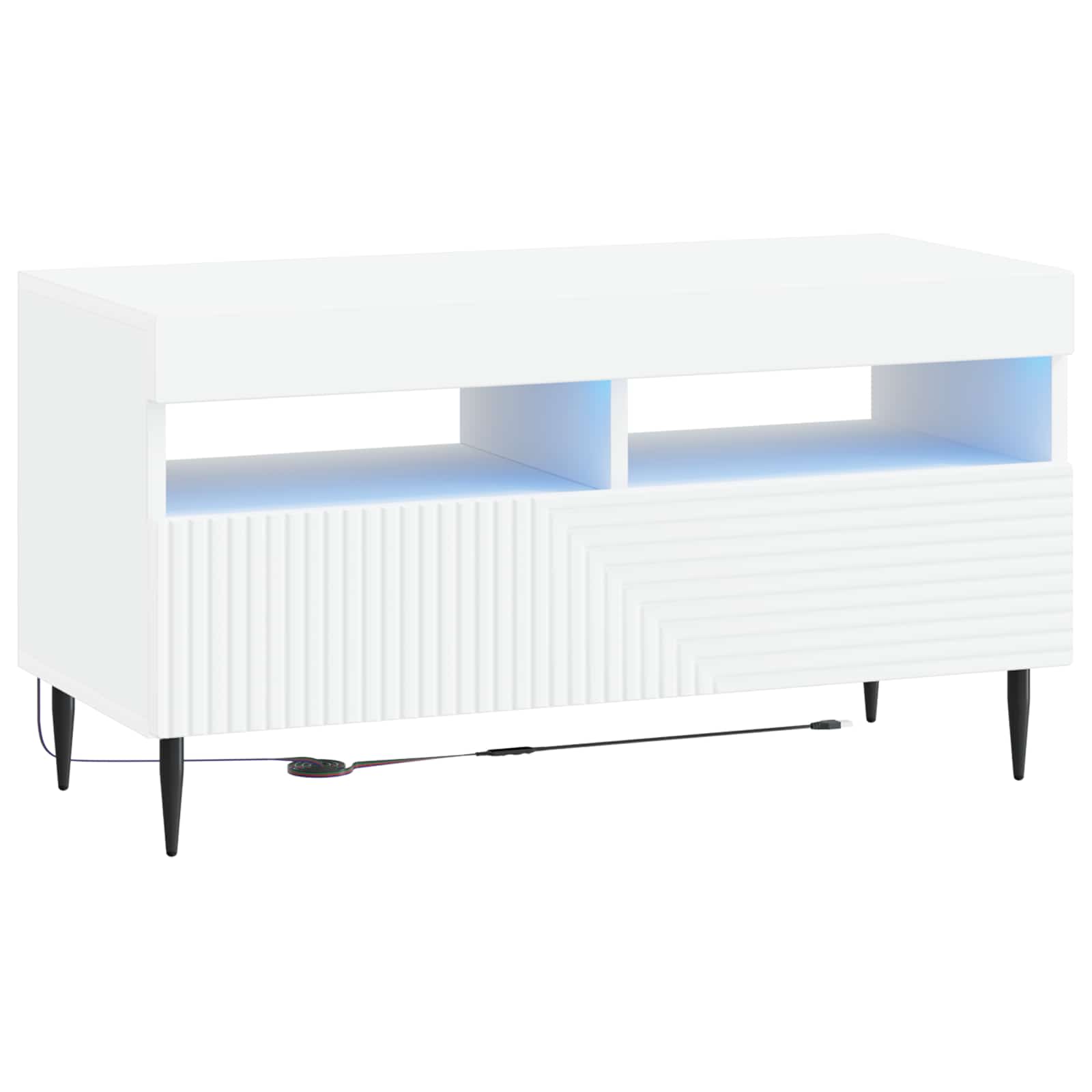 LED tv-meubel Wit Bewerkt hout