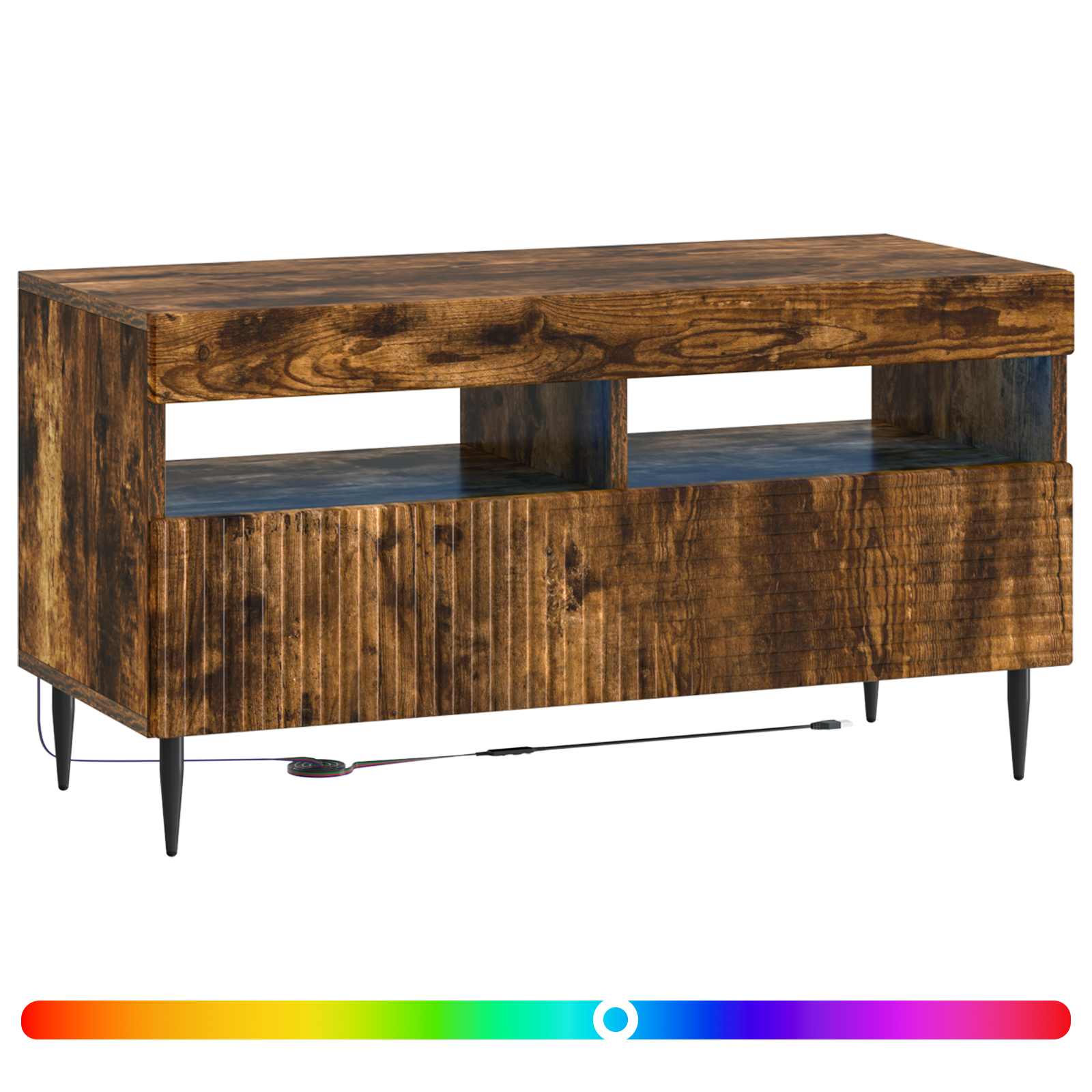 LED tv-meubel Gerookt eiken Bewerkt hout