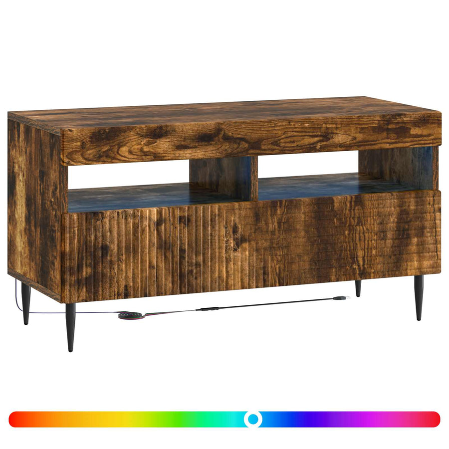 LED tv-meubel Gerookt eiken Bewerkt hout