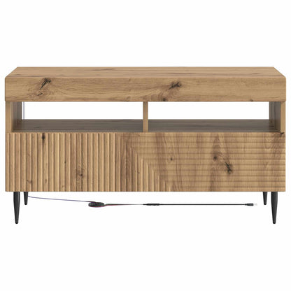 LED tv-meubel Artisanaal eiken Bewerkt hout
