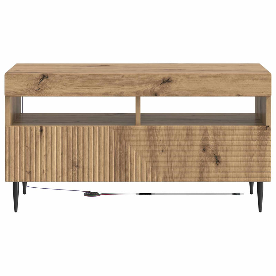 LED tv-meubel Artisanaal eiken Bewerkt hout