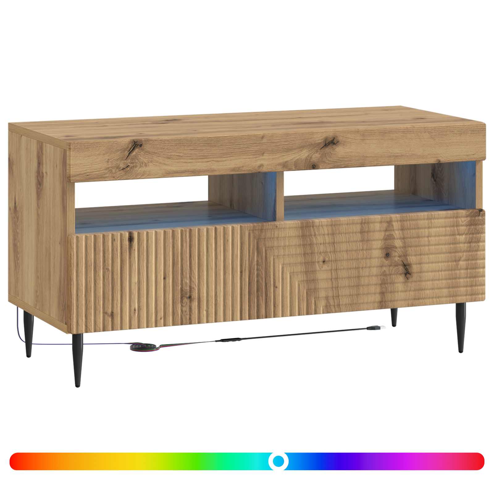 LED tv-meubel Artisanaal eiken Bewerkt hout