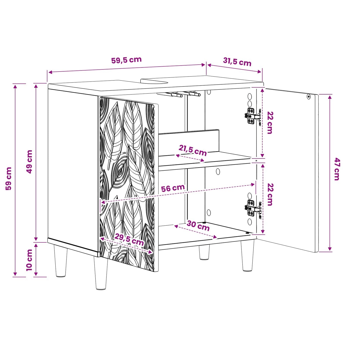 Badkamer wastafelkast DELFT Betongrijs 59,5 x 31,5 x 59 cm