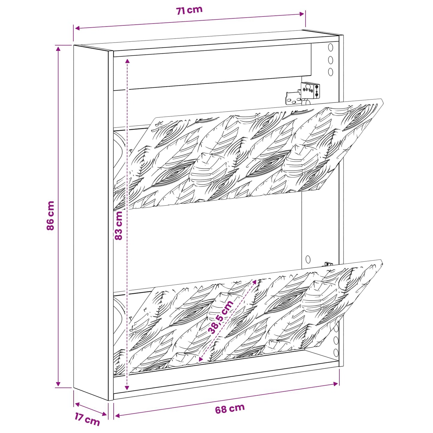 Wandgemonteerde Schoenkast DELFT 71 x 17 x 86 cm Bewerkt hout