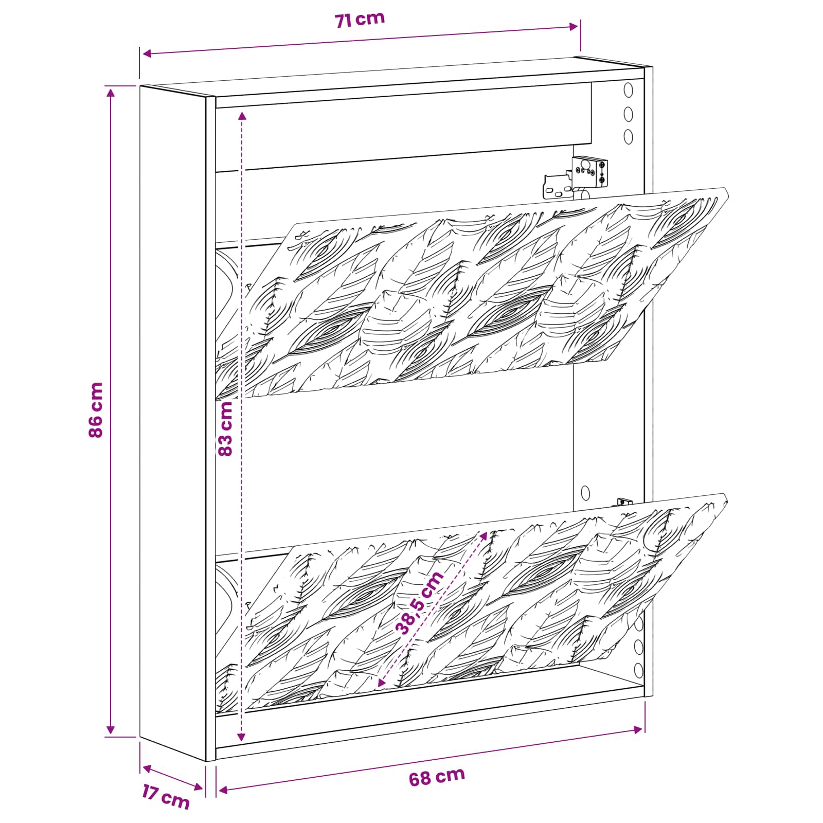 Wandgemonteerde Schoenkast DELFT 71 x 17 x 86 cm Bewerkt hout
