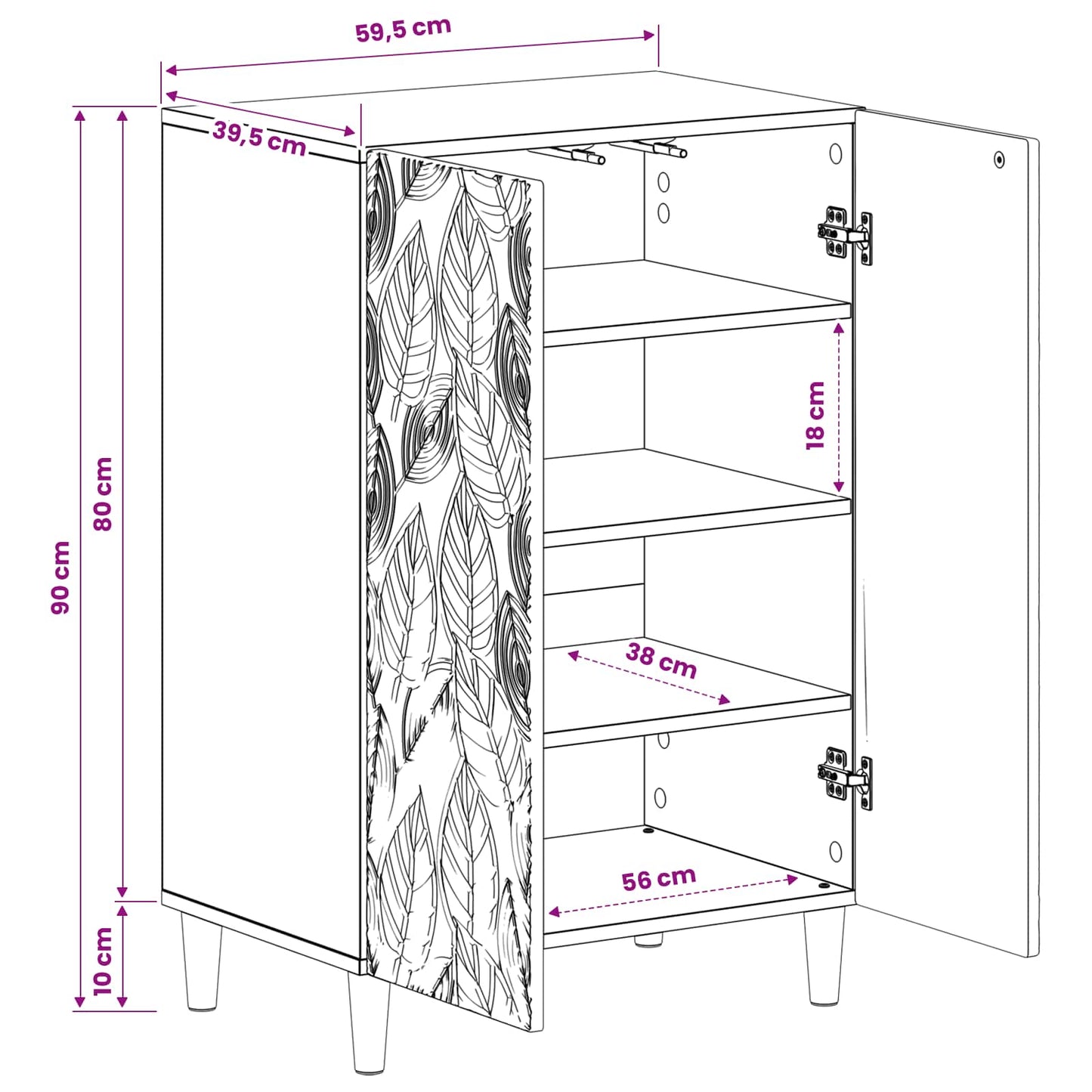 Schoenenkast DELFT 59,5 x 39,5 x 90 cm Bewerkt hout Wit
