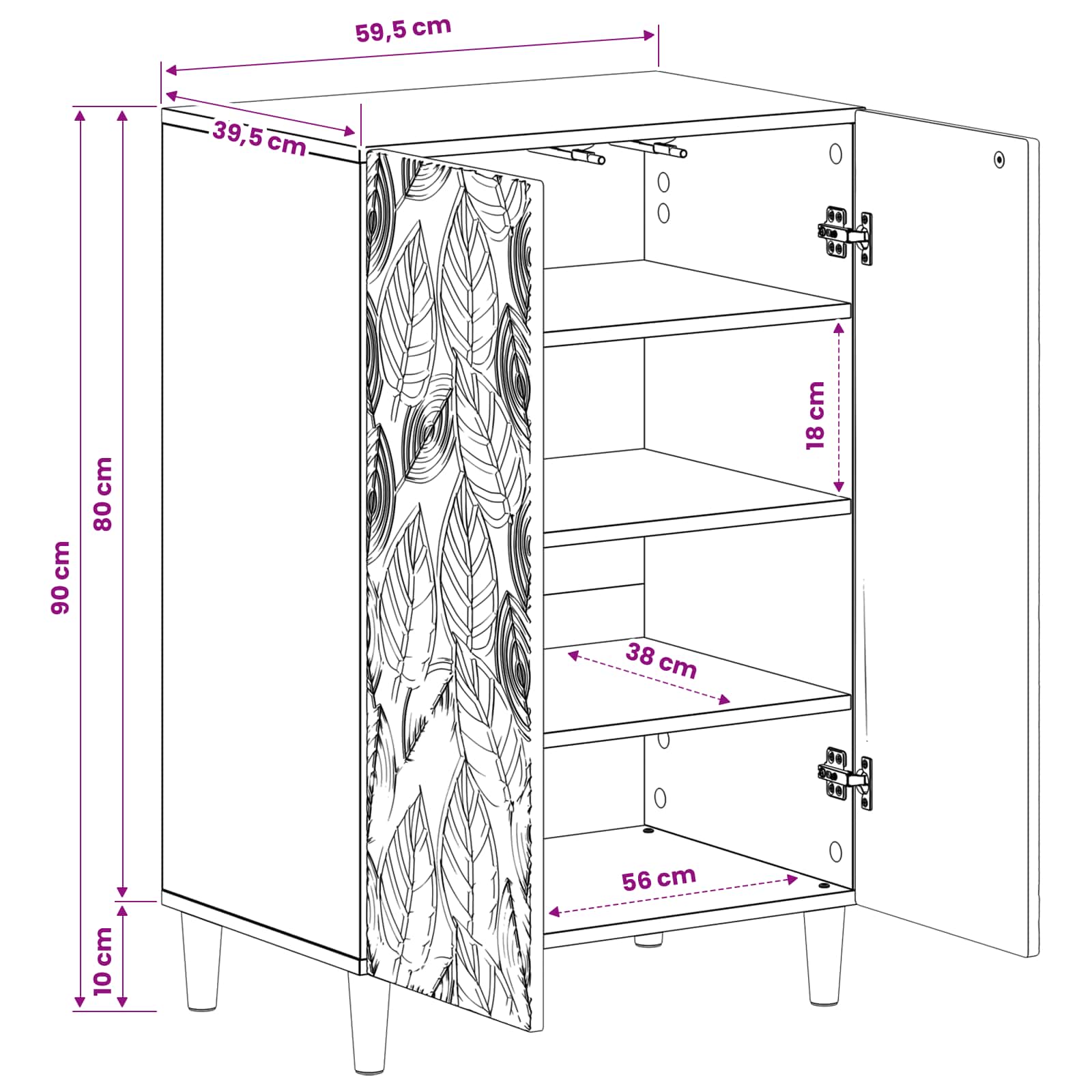 Schoenenkast DELFT 59,5 x 39,5 x 90 cm Bewerkt hout Betongrijs