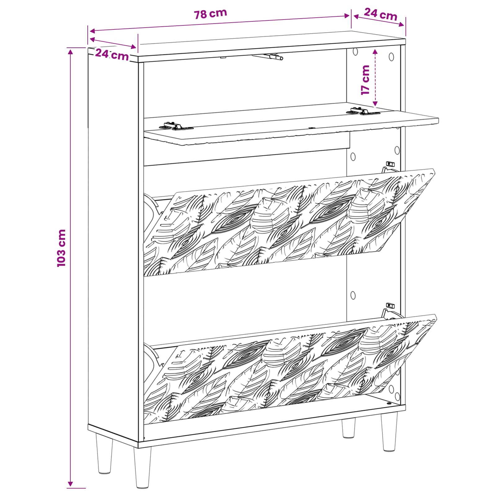 Schoenenkast DELFT 78 x 24 x 103 cm Bewerkt hout Hoogglans Wit