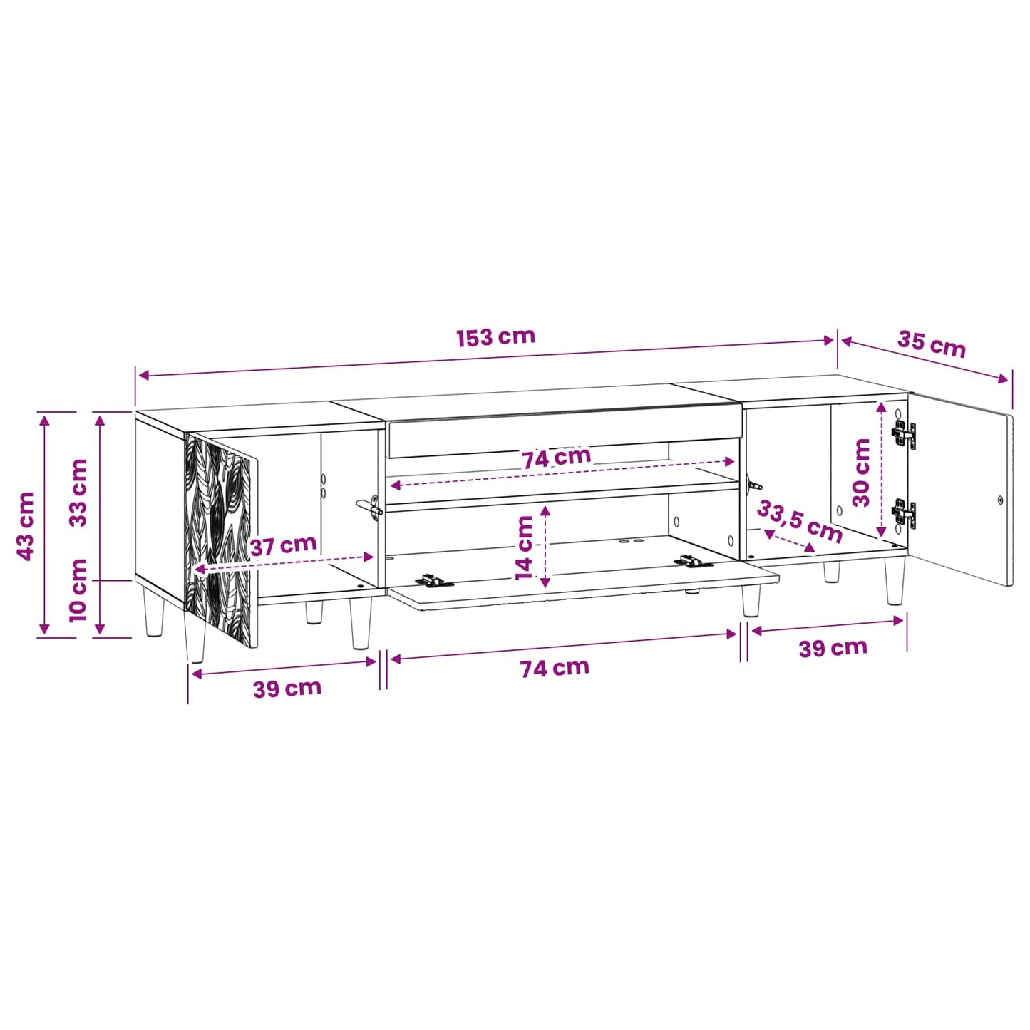 LED tv-meubel Zwart Bewerkt hout