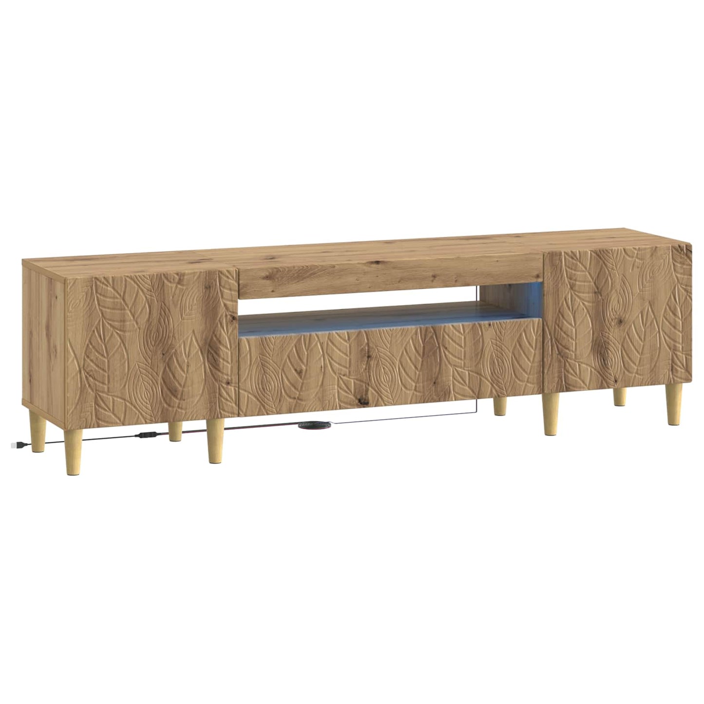 LED tv-meubel Artisanaal eiken Bewerkt hout