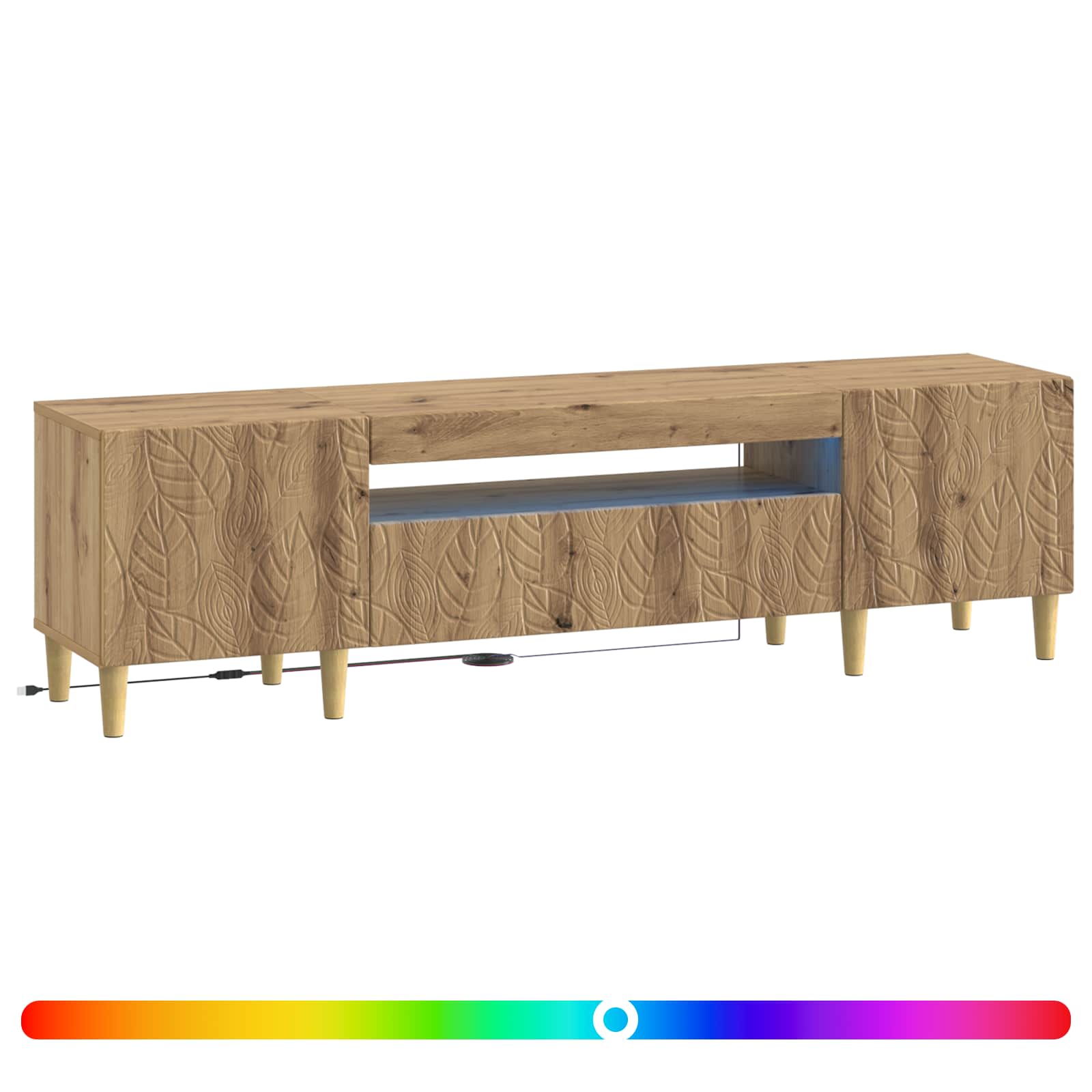LED tv-meubel Artisanaal eiken Bewerkt hout