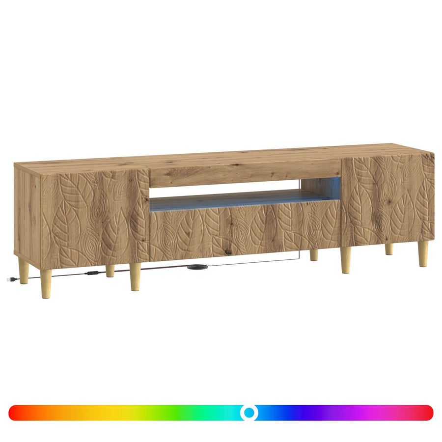 LED tv-meubel Artisanaal eiken Bewerkt hout