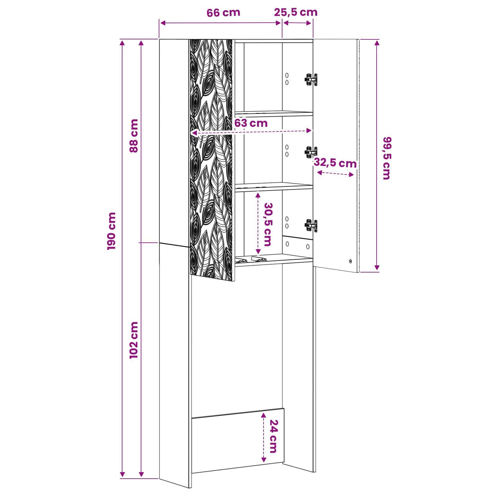 Toiletkast DELFT Zwart 66 x 25,5 x 190 cm Bewerkt hout