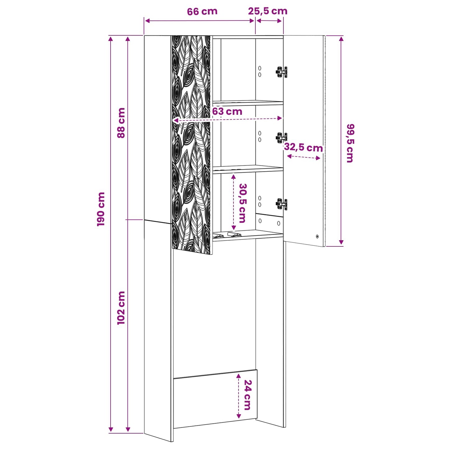 Toiletkast DELFT Oud hout 66 x 25,5 x 190 cm Bewerkt hout