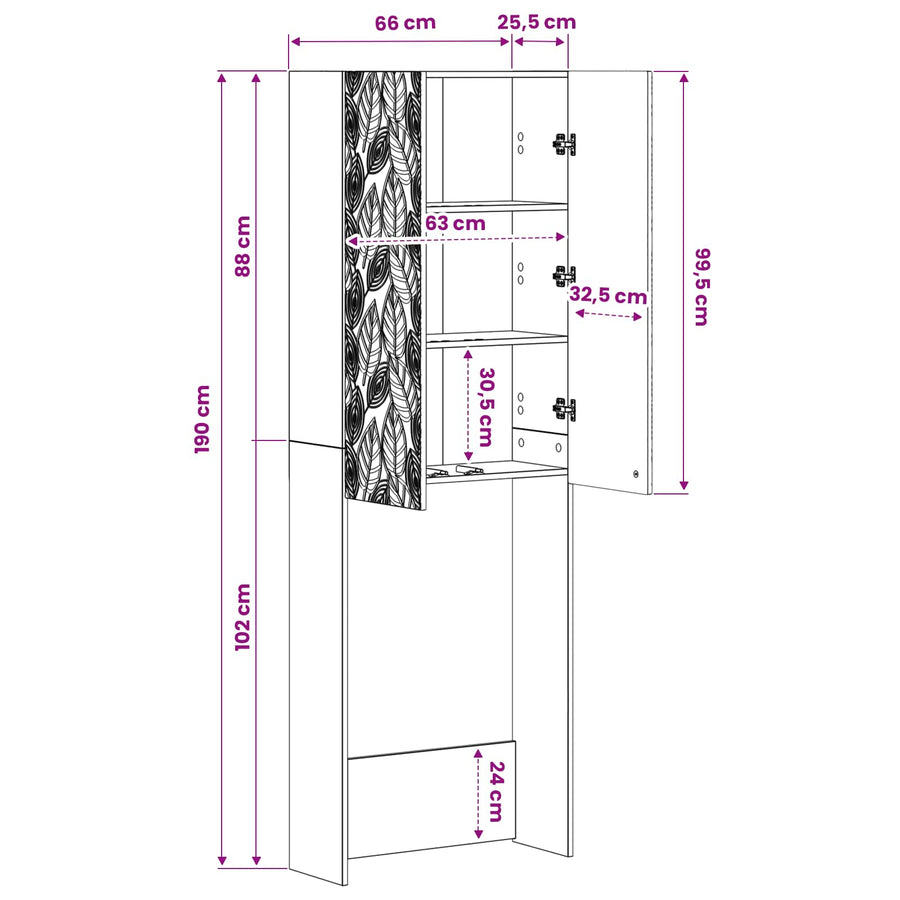 Toiletkast DELFT Artisanaal eiken 66 x 25,5 x 190 cm