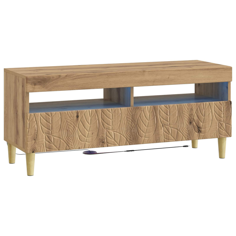 LED tv-meubel Artisanaal eiken Bewerkt hout