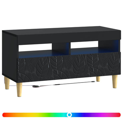 LED tv-meubel Zwart Bewerkt hout