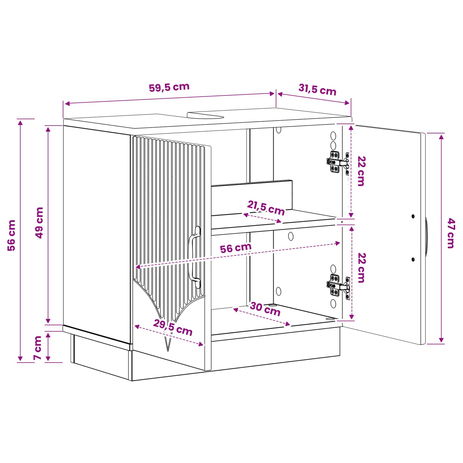 Badkamer wastafelkast HOORN Sonoma Eiken 59,5 x 31,5 x 56 cm