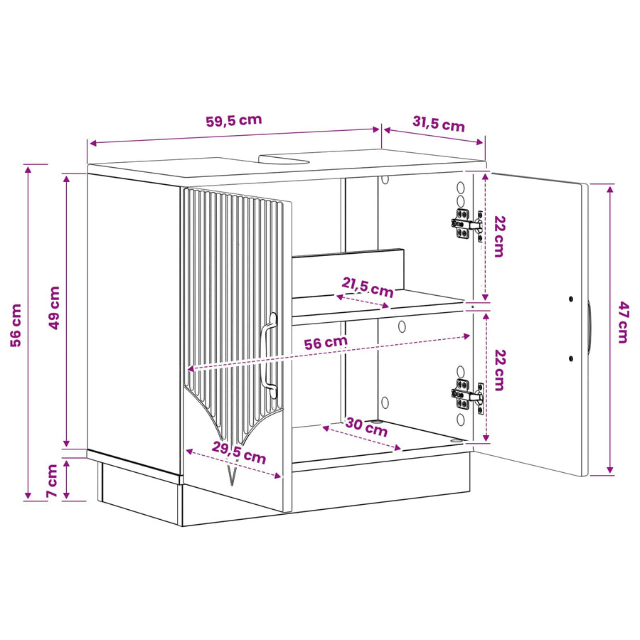 Badkamer wastafelkast HOORN Hoogglans Wit 59,5 x 31,5 x 56 cm