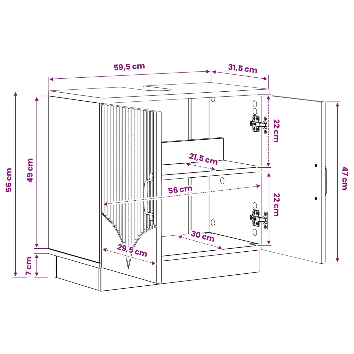 Badkamer wastafelkast HOORN Grijs Sonoma 59,5 x 31,5 x 56 cm