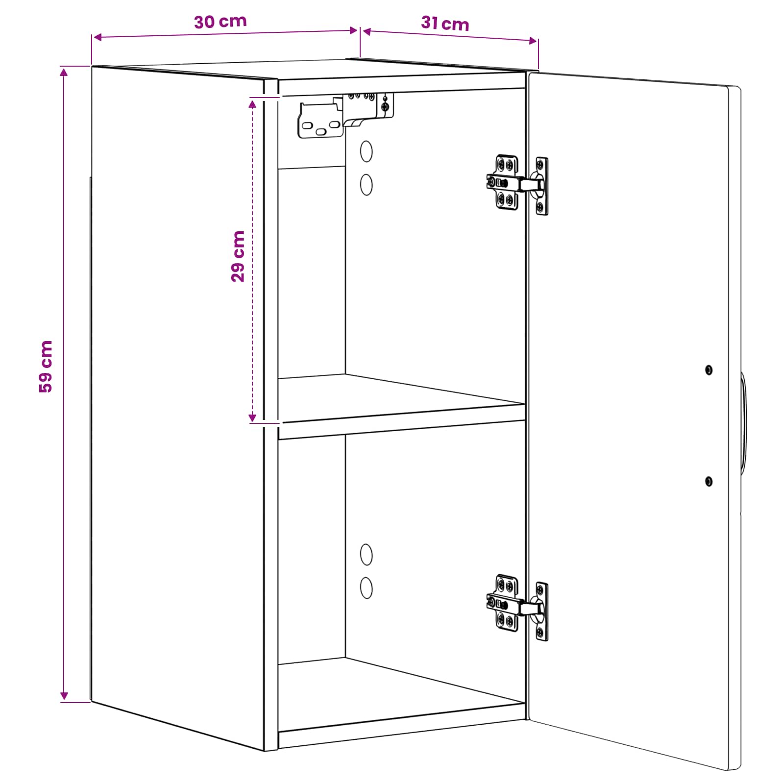 Badkamer wandkast HOORN Betongrijs 30 x 31 x 59 cm Bewerkt hout