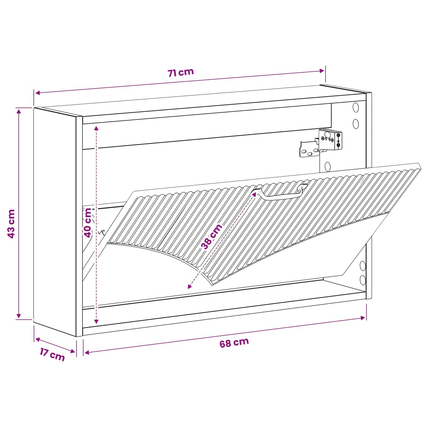 Wandgemonteerde Schoenkast HOORN 71 x 17 x 43 cm Bewerkt hout