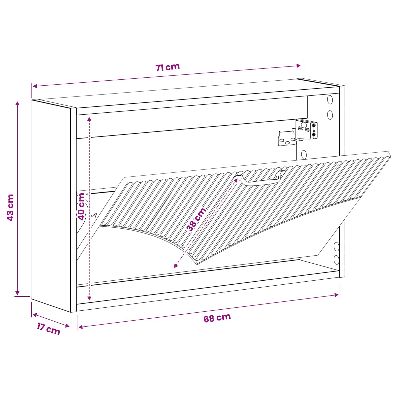 Wandgemonteerde Schoenkast HOORN 71 x 17 x 43 cm Bewerkt hout